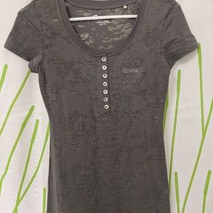NEW Guess button down shirt sleeve top gray XS